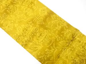 纐纈壺に草花模様織出し全通袋帯